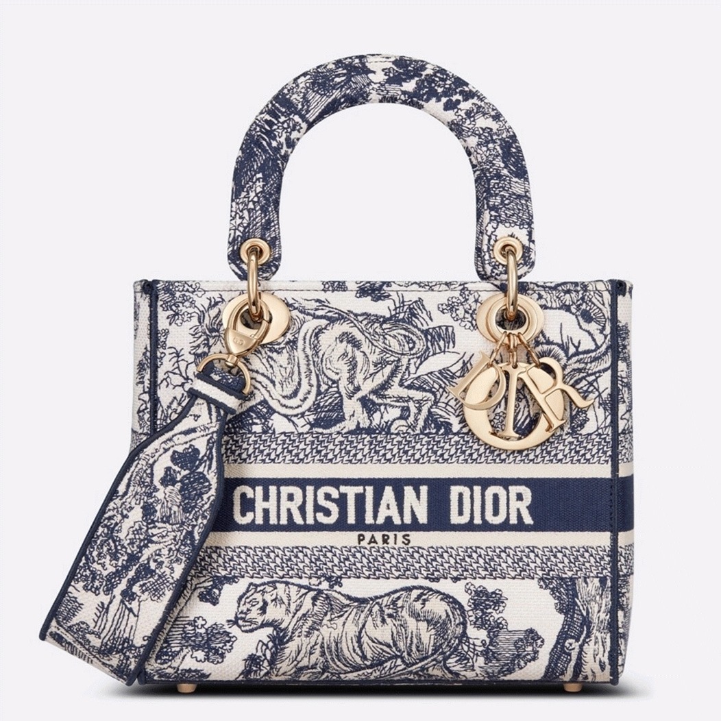 Dior Lady D-Lite Medium Bag Knockoff in Blue Toile de Jouy Embroidery