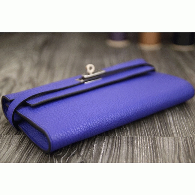 Electric blue 1:1 replica Hermes Kelly Longue wallet