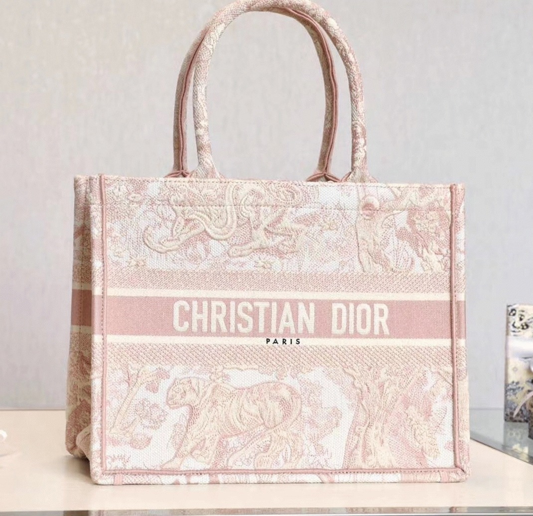 Dior Medium Book Tote Bag Replica in Pink Toile De Jouy Embroidery