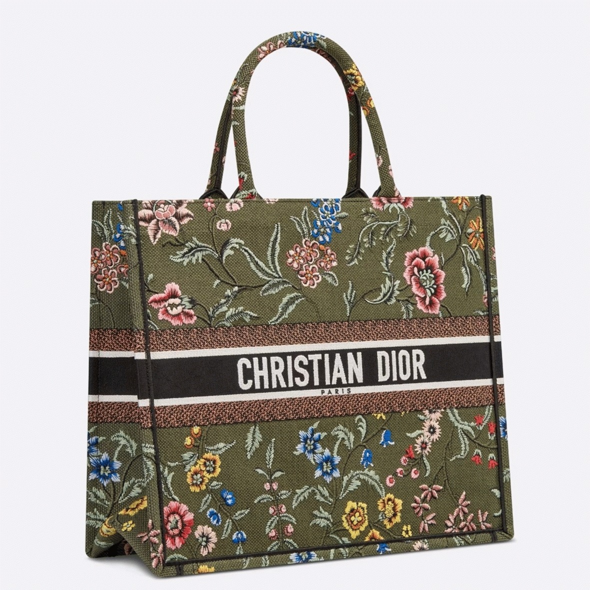 Dior Large Book Tote Bag Imitation in Green Dior Petites Fleurs Embroidery