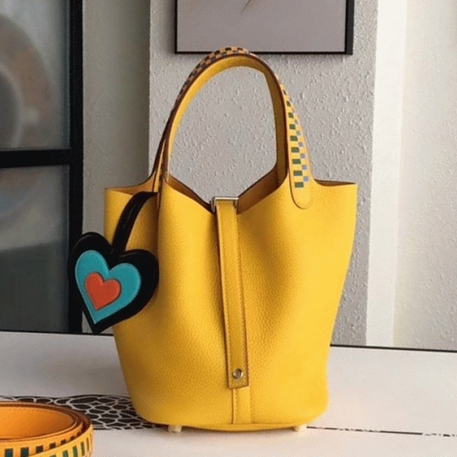 Yellow knockoff Hermes Picotin Lock 18cm handbag with braided handles
