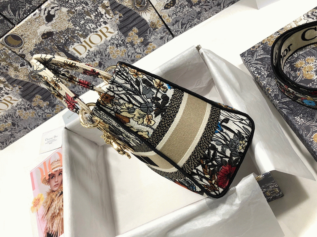 Dior Lady D-Lite Medium Bag Faux in Mille Fleurs Embroidery