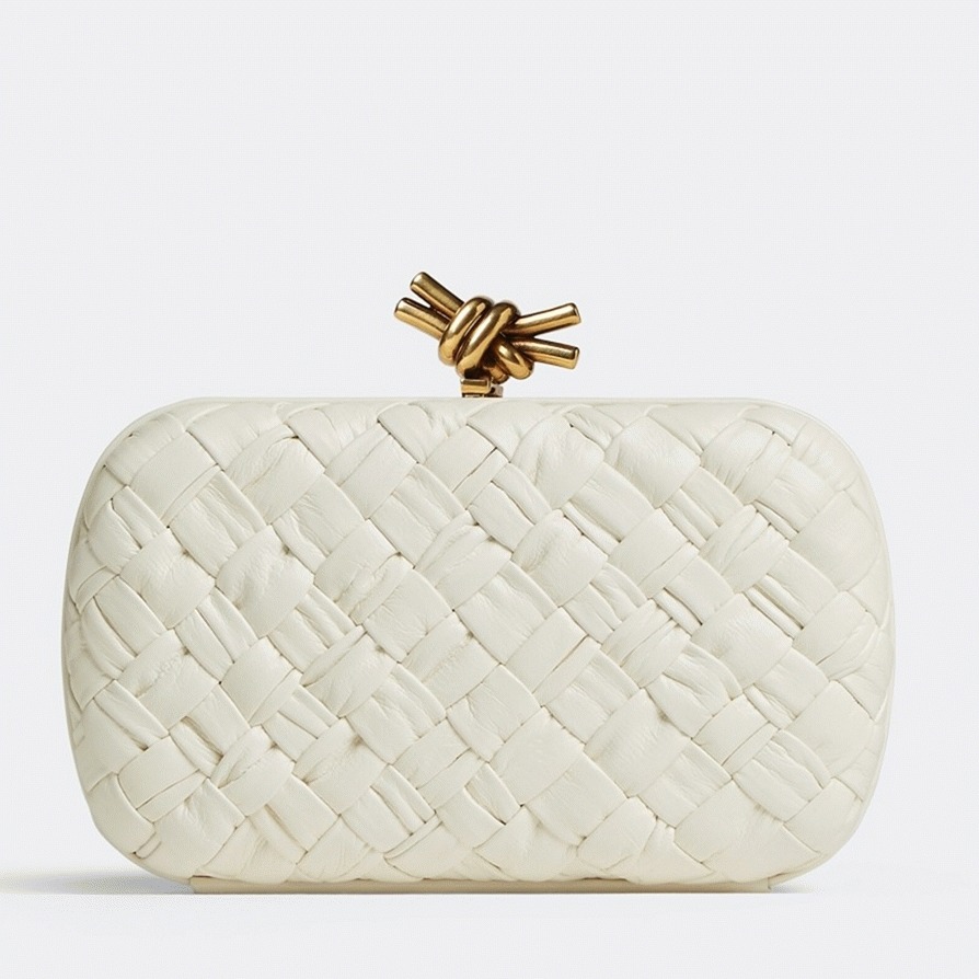 Fake Bottega Veneta Knot Minaudiere Clutch White Foulard
