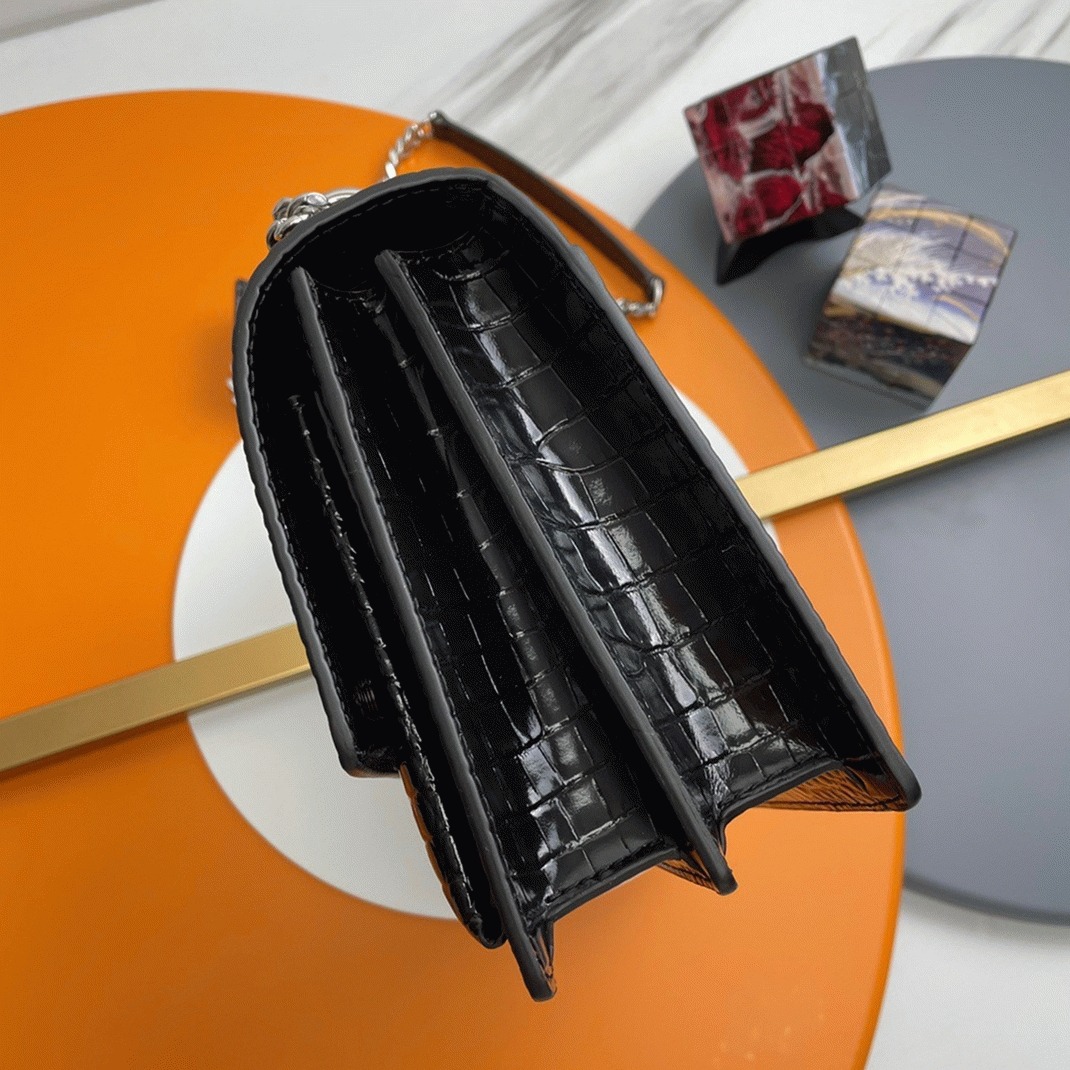 Fake Saint Laurent Sunset Medium Chain Bag Noir Crocodile-embossed Leather
