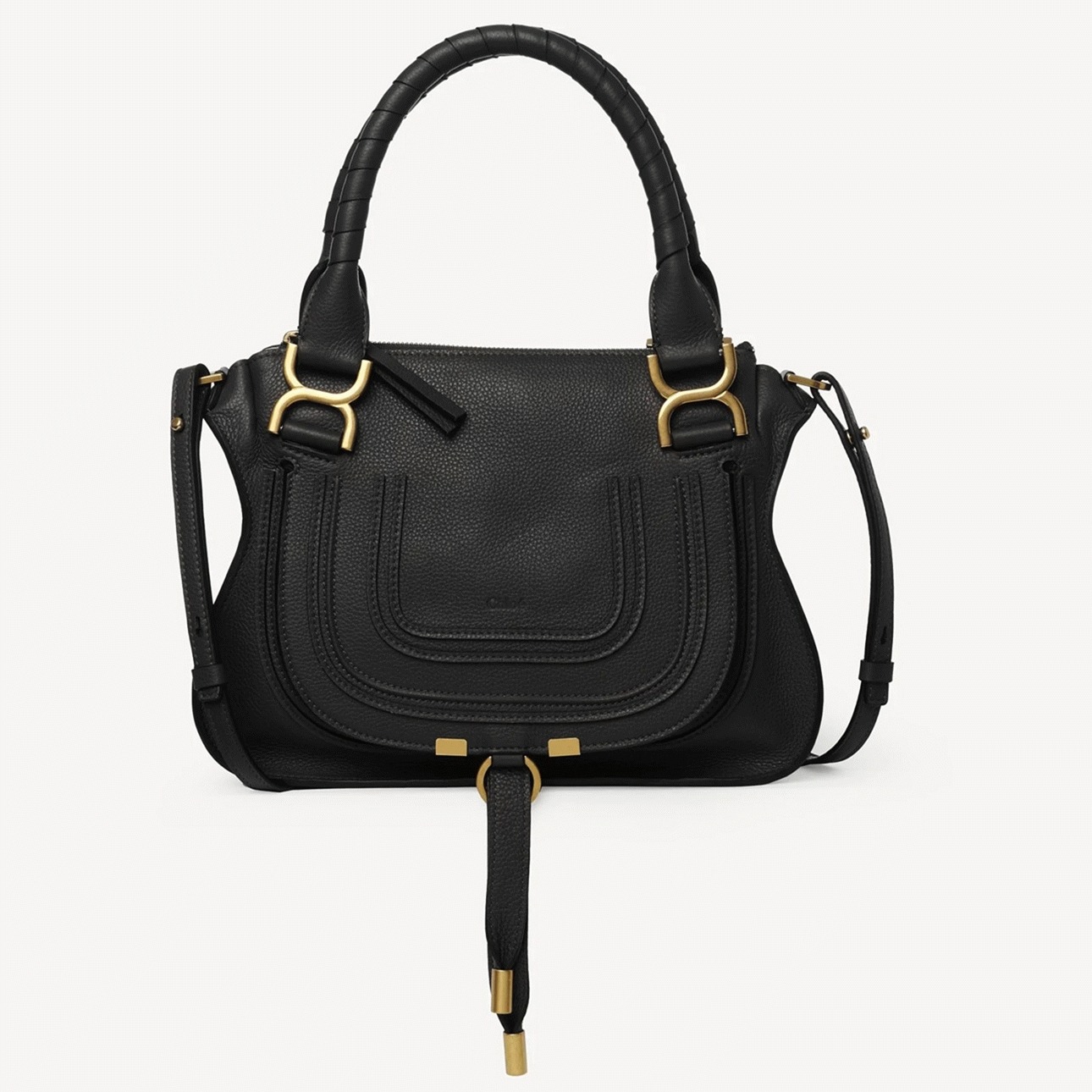 Top Quality Knockoff Chloe Marcie Small Double Carry Bag in Black Grained Leather
