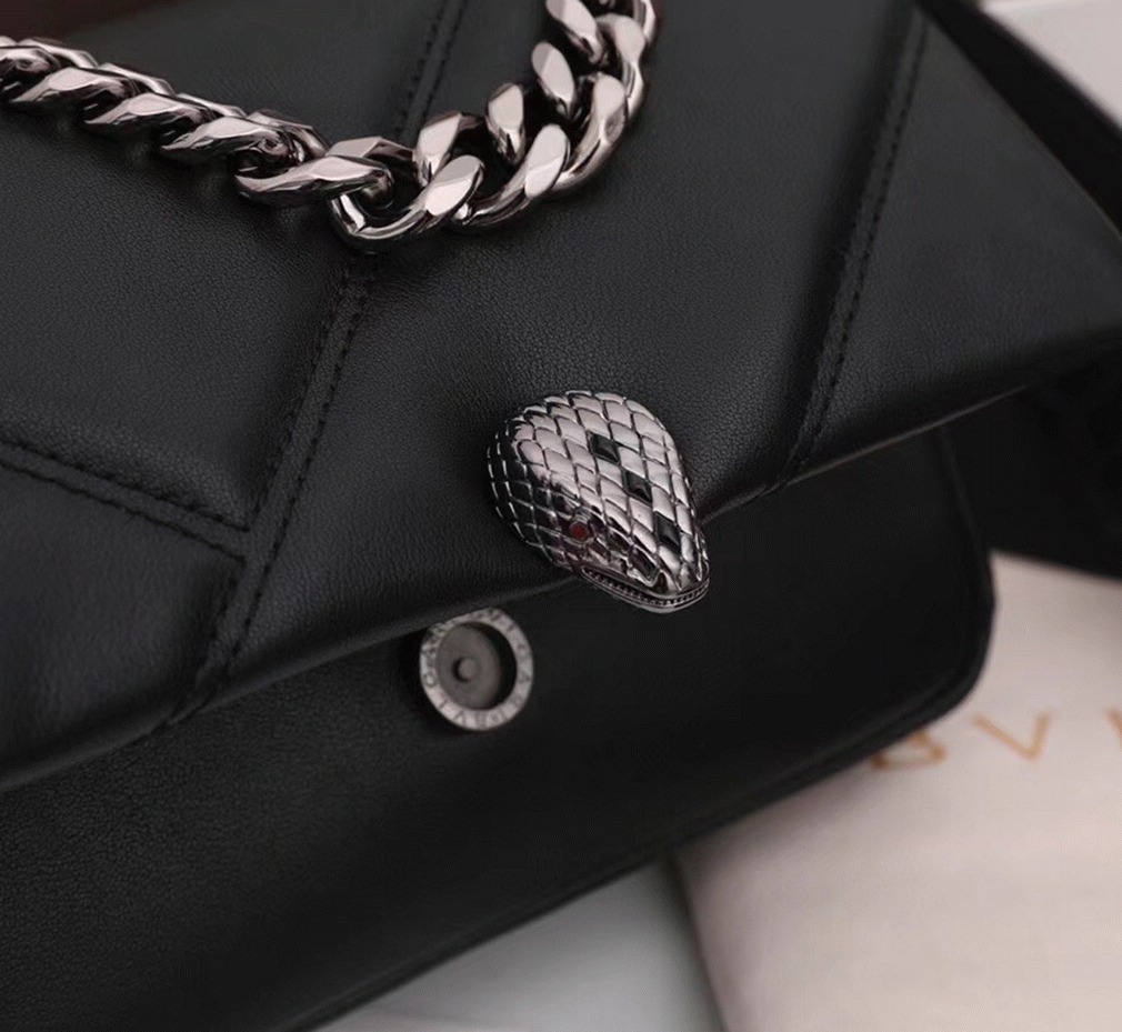 Fake Bvlgari Serpenti Cabochon Mini Bag Black Calfskin