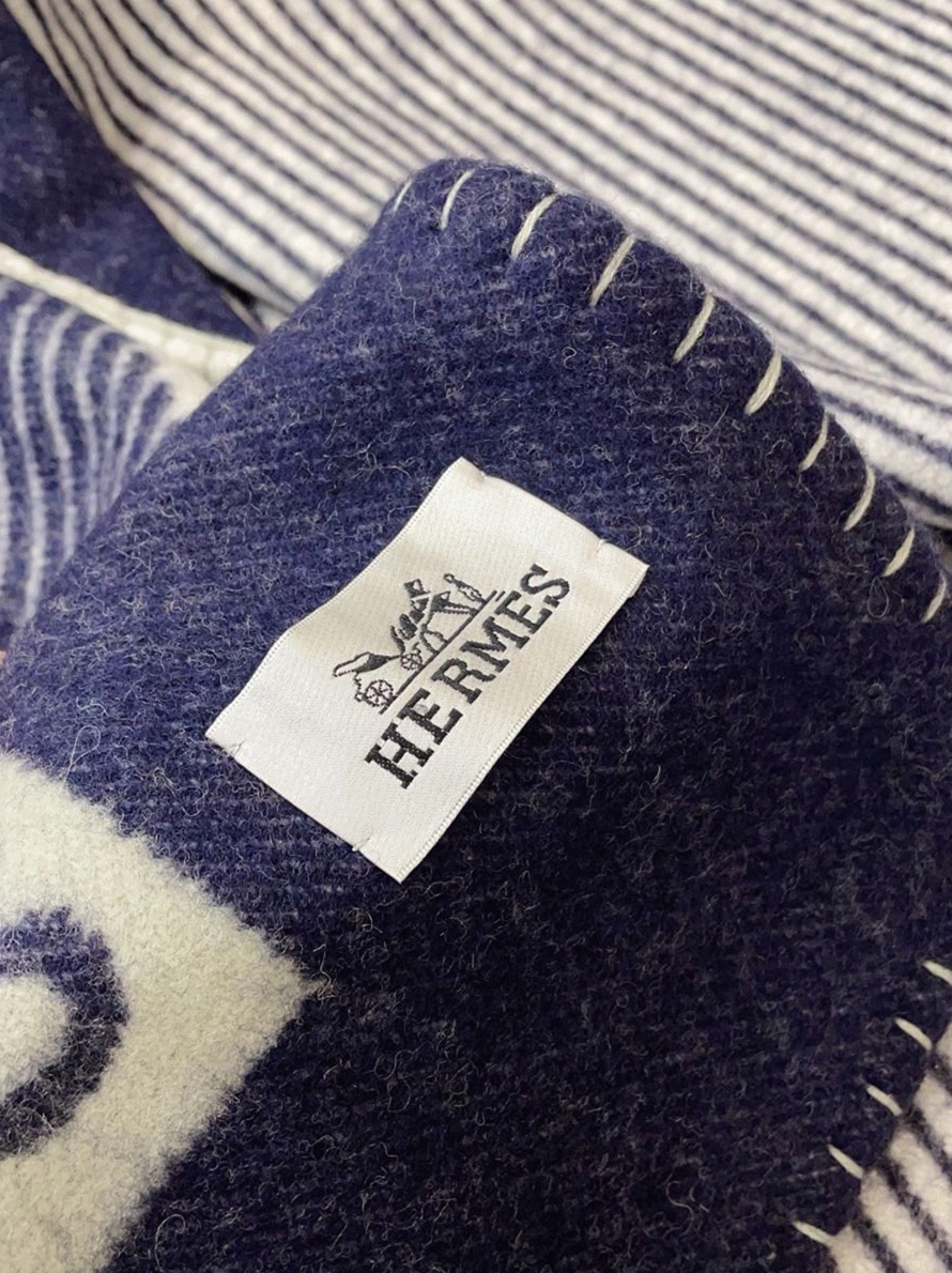 Fake Hermes H Riviera blanket in marine wool and cashmere