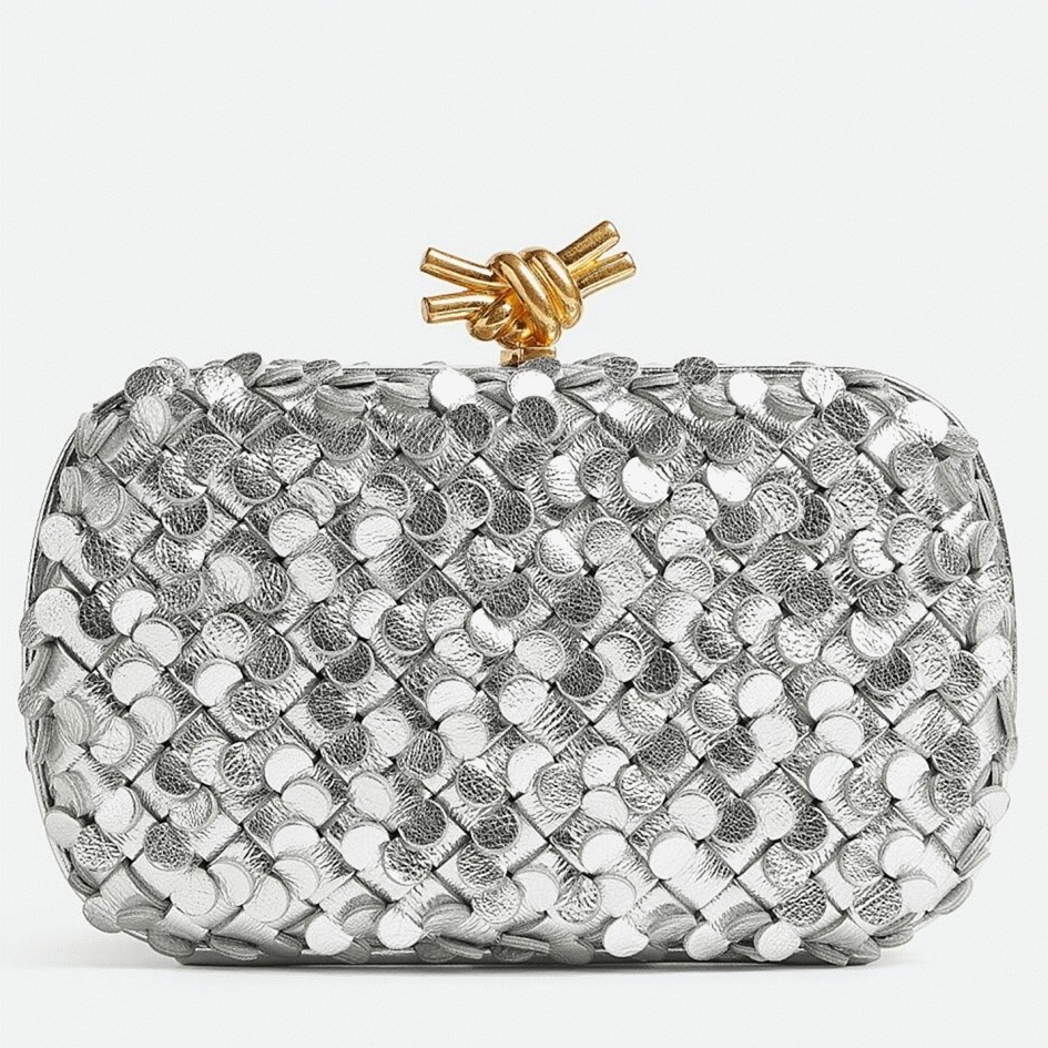 Replica Bottega Veneta Knot Minaudiere Clutch Silver Sequins