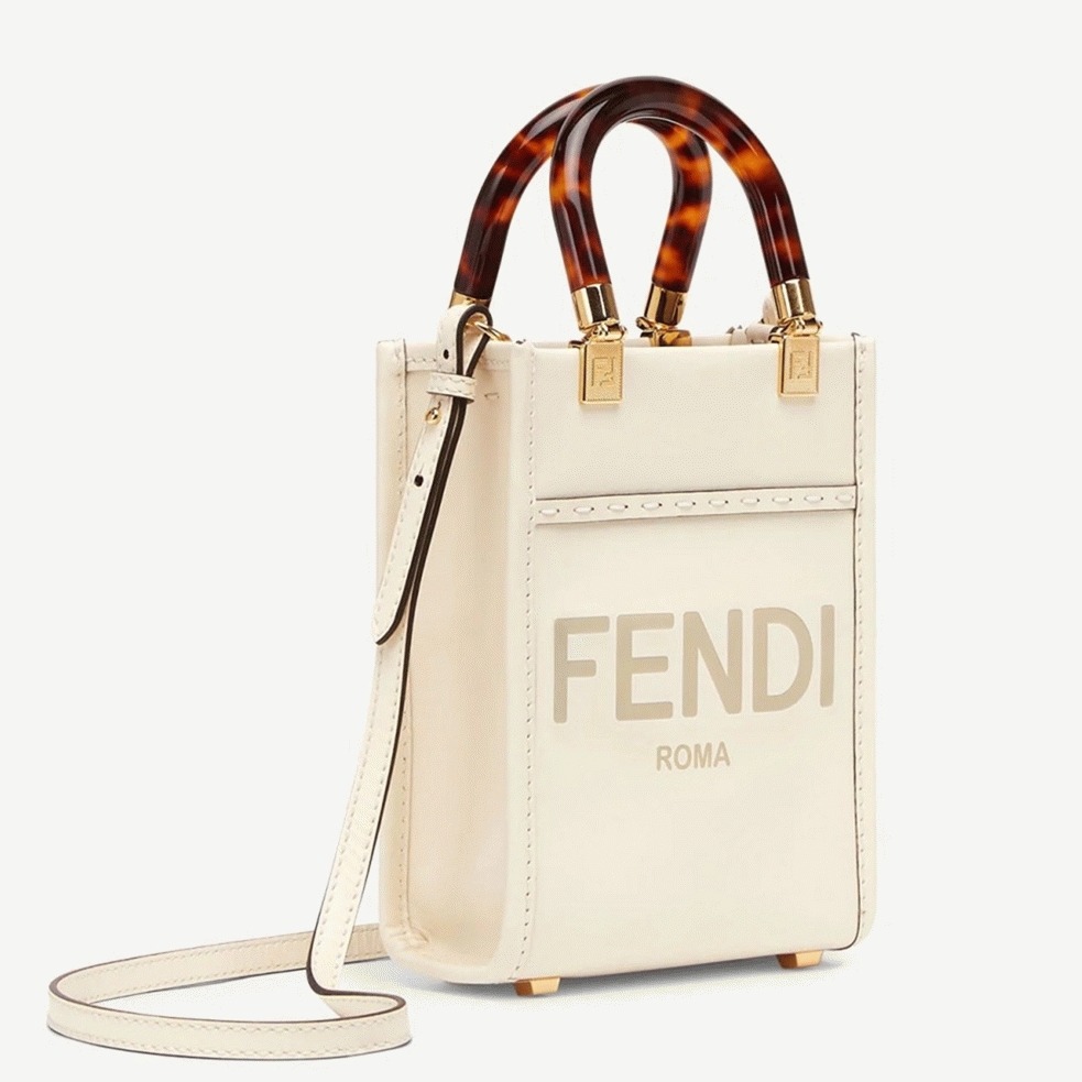 Top Quality Replica Fendi Mini Sunshine Shopper Bag In White Leather