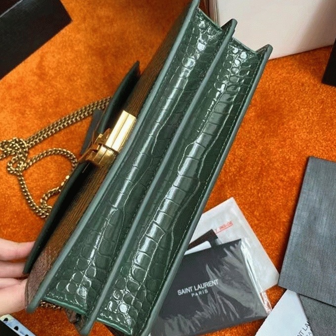 Replica Saint Laurent Cassandra Medium Bag Green Crocodile