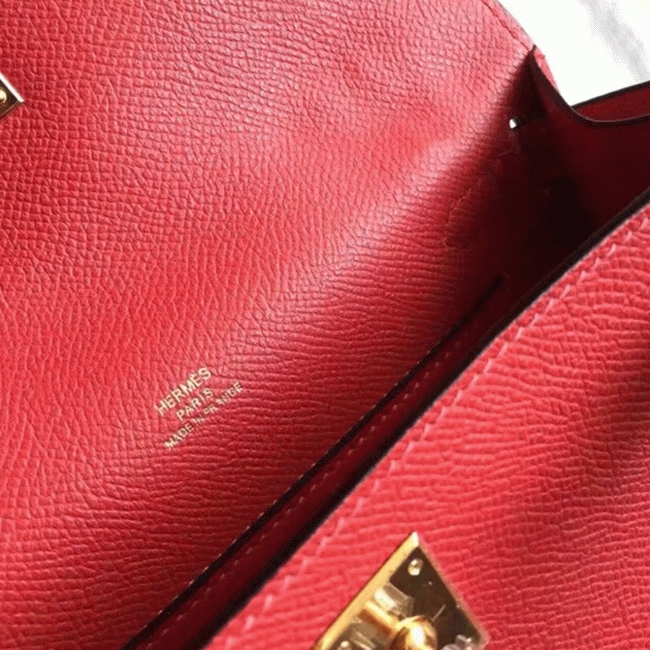 Rouge Vif Epsom Fake Hermes Kelly Pochette Red Bold Clutch