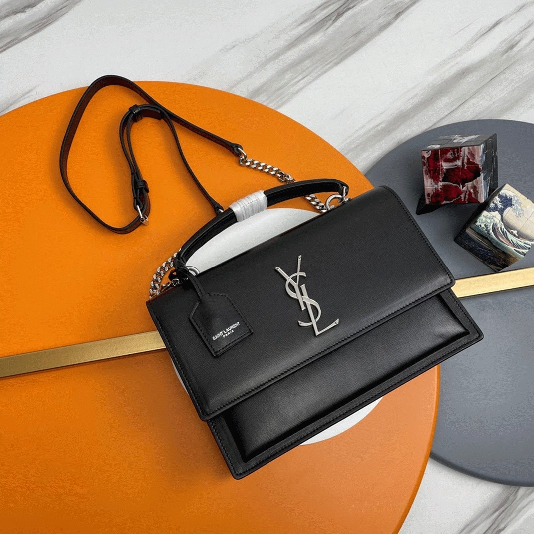 Knockoff Saint Laurent Sunset Medium Top Handle Bag Noir Calfskin