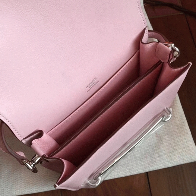 Rose dragee replica Hermes Mini Sac Roulis handbag