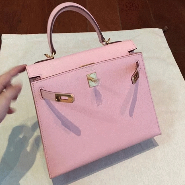 Pink Epsom Replica Hermes Kelly 25cm Feminine Handbag