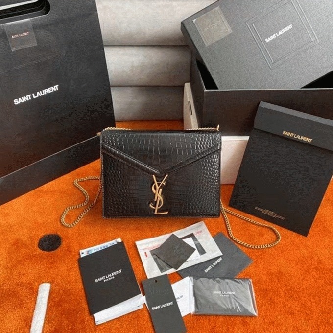 Fake Saint Laurent Cassandra Medium Bag Black Crocodile
