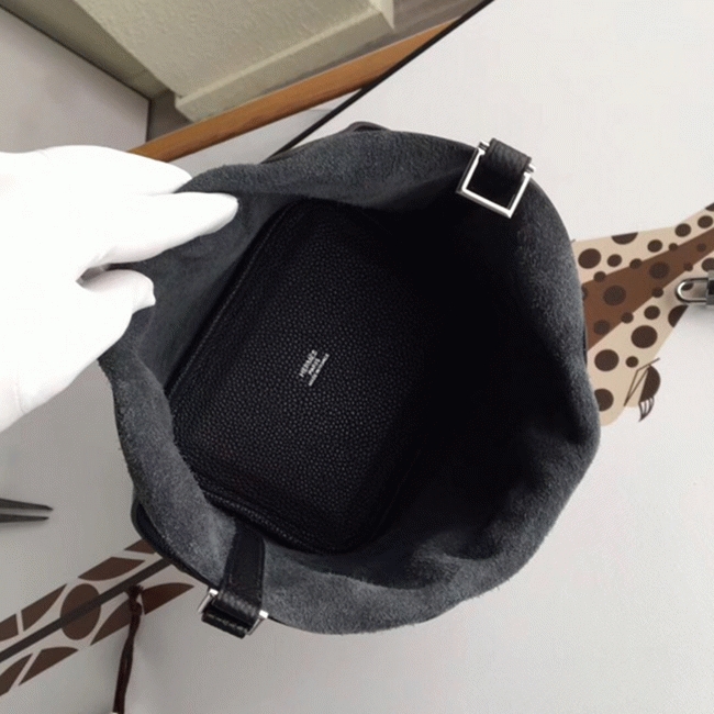 Black 1:1 fake Hermes Picotin Lock 22cm handbag with braided handles