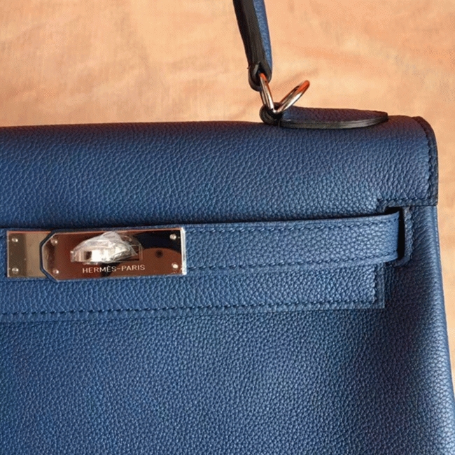 Blue Agate Clemence Fake Hermes Kelly Retourne 28cm Tote