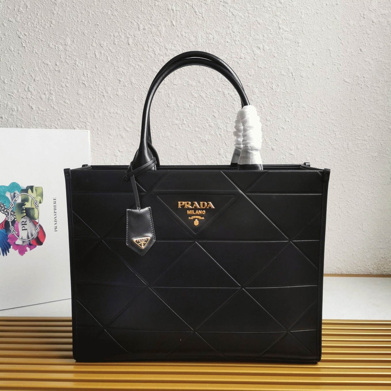 Prada Symbole Large Bag Replica with Topstitching in Black