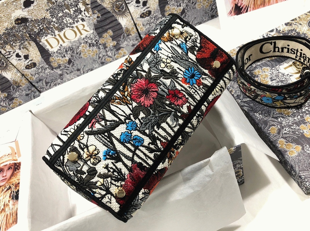 Dior Lady D-Lite Medium Bag Faux in Mille Fleurs Embroidery