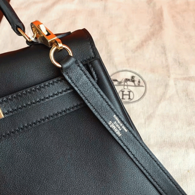 Black Swift Replica Hermes Kelly 25cm Retourne Soft Bag