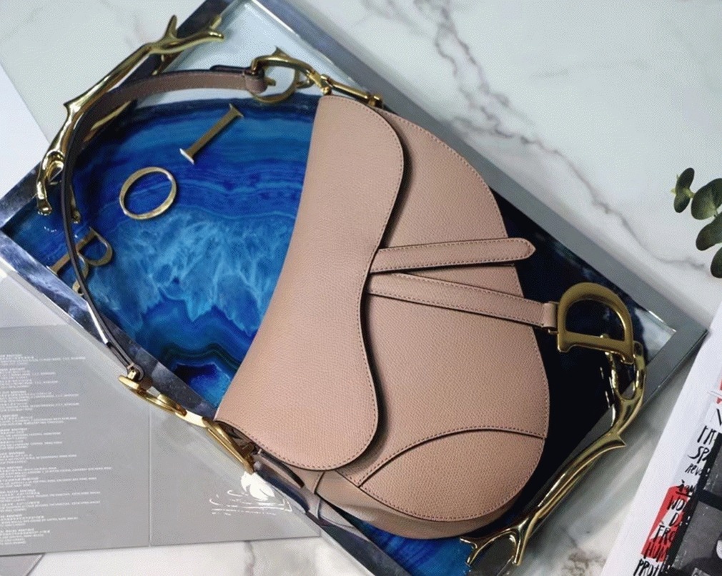 Dior Saddle Bag Fake in Blush Grained Calfskin