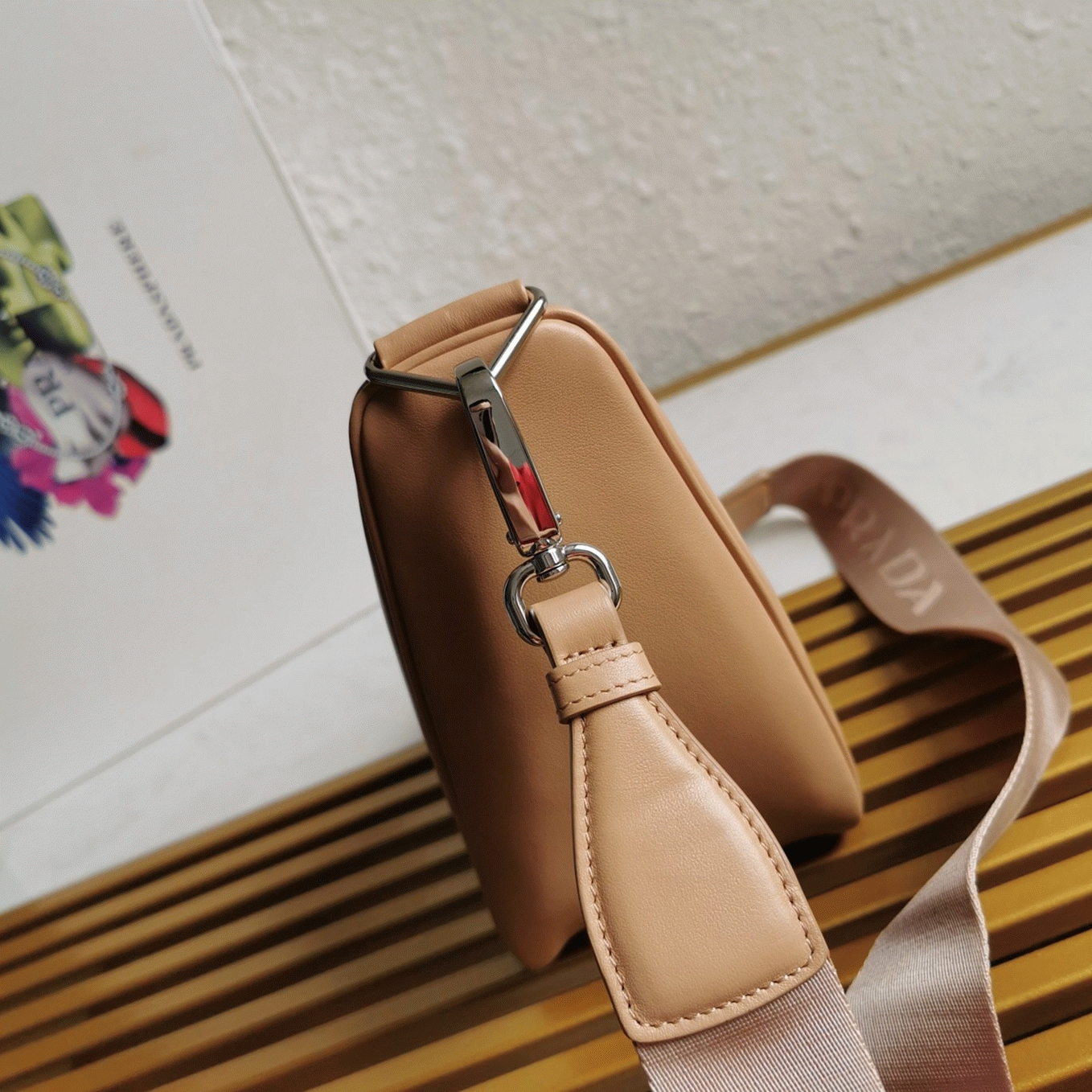 Prada Triangle Shoulder Bag Imitation in Beige