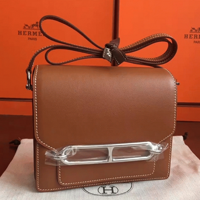 Caramel replica Hermes Mini Sac Roulis handbag