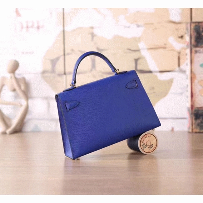 Electric Blue Epsom Fake Hermes Kelly 20cm Statement Bag