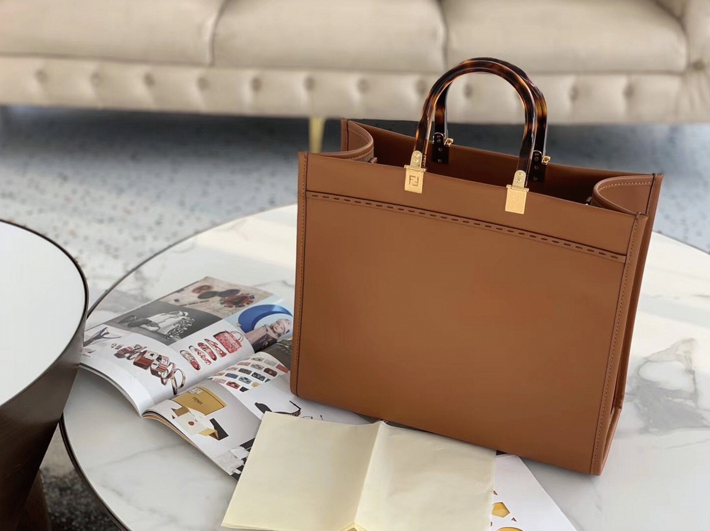 Top Quality Replica Fendi Sunshine Medium Tote Bag In Brown Calfskin