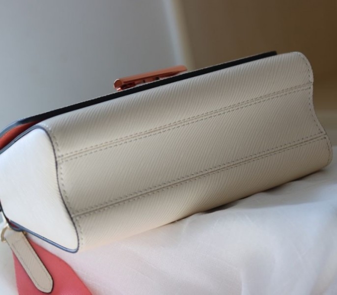 Louis Vuitton Epi Leather Twist MM Handbag In Quartz White With Gradient Strap