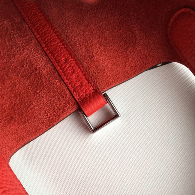 Red fake Hermes Picotin Lock 18cm handbag with braided handles