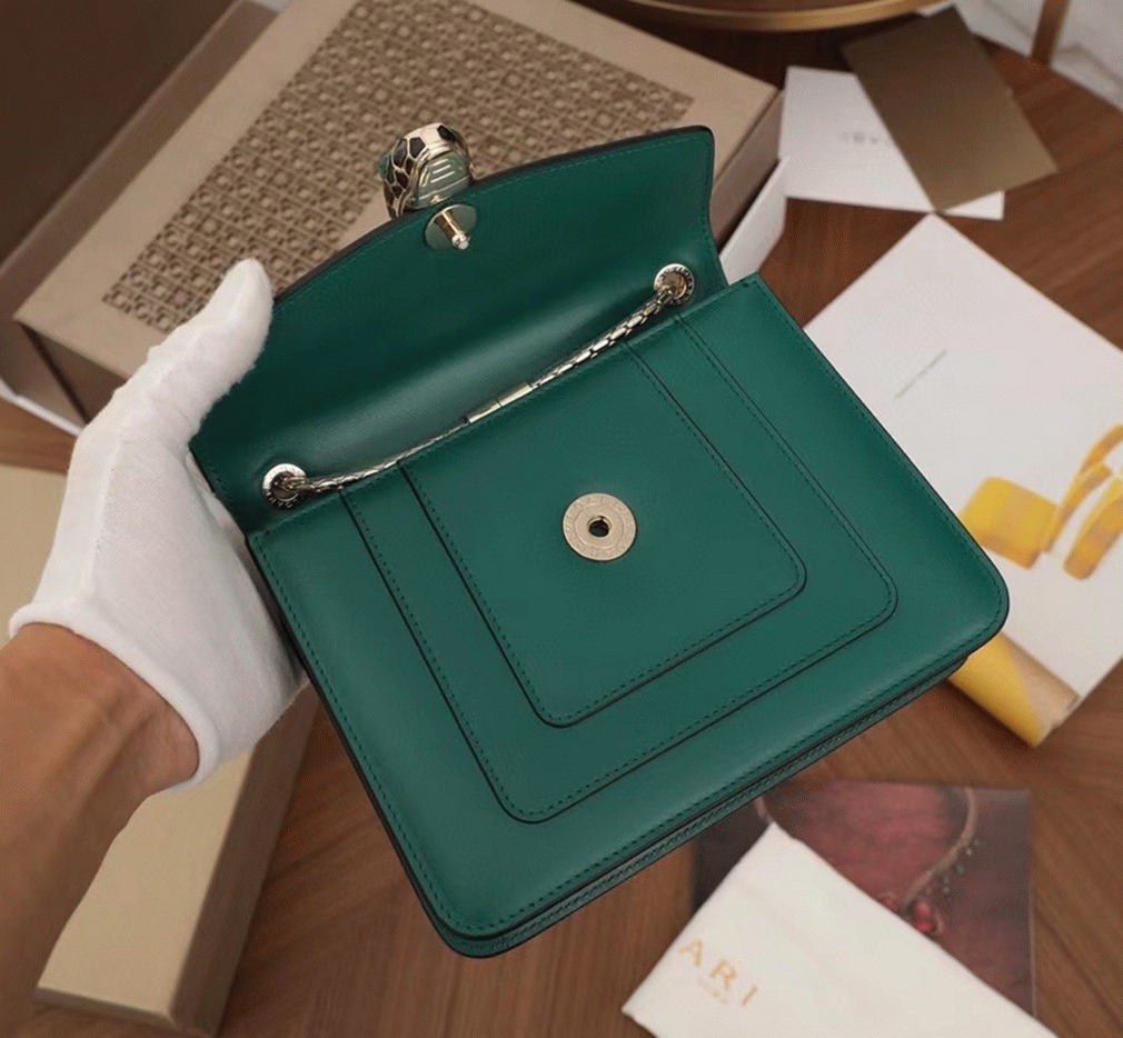 Fake Bvlgari Serpenti Forever Small Crossbody Bag Green Leather