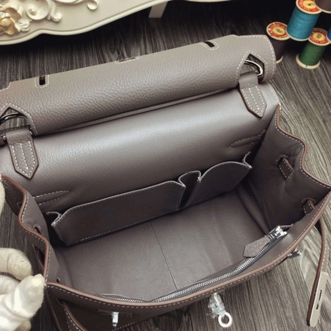 Large grey knockoff Hermes Jypsiere 34cm handbag