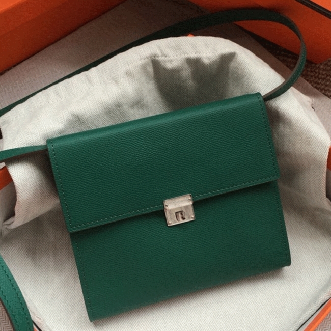 Green fake designer Hermes Clic wallet with strap