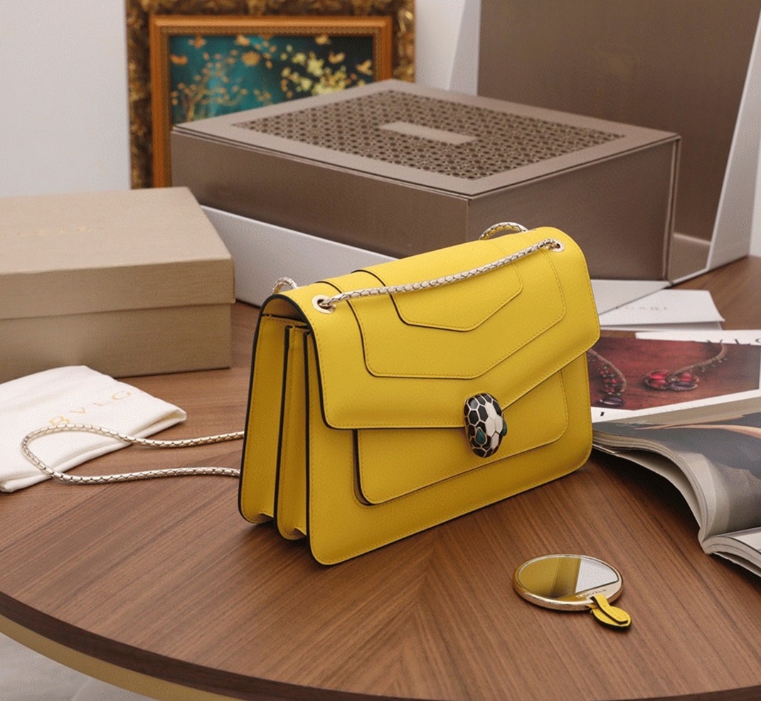 Replica Bvlgari Serpenti Forever Medium Shoulder Bag Yellow Calfskin