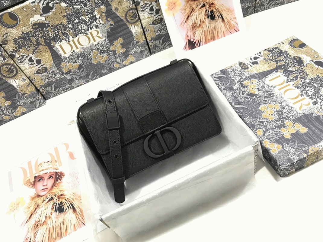 Dior 30 Montaigne Medium Bag Fake in Black Ultramatte Grained Calfskin