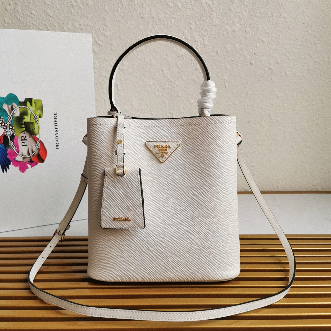 White Prada Medium Panier Bag Replica