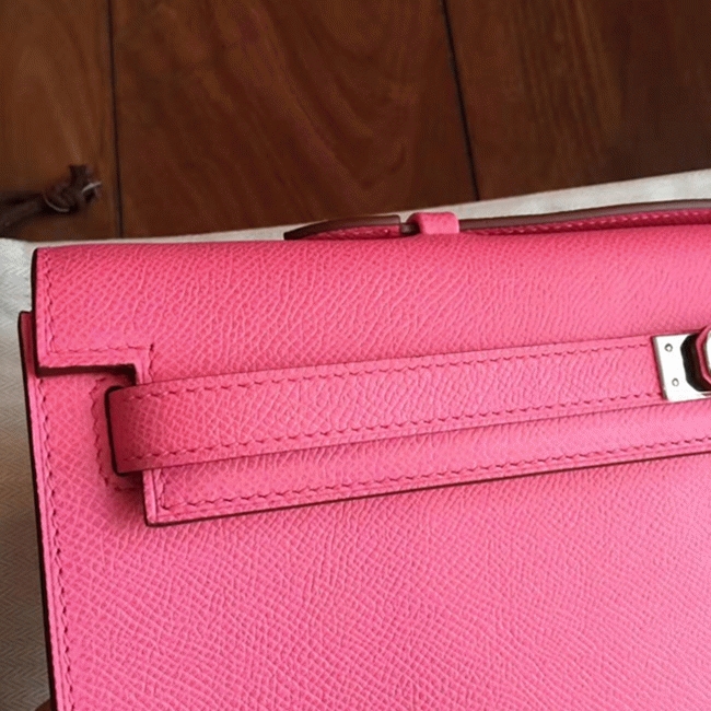 Rose Lipstick Epsom Imitation Hermes Kelly Cut Clutch Stylish Bag