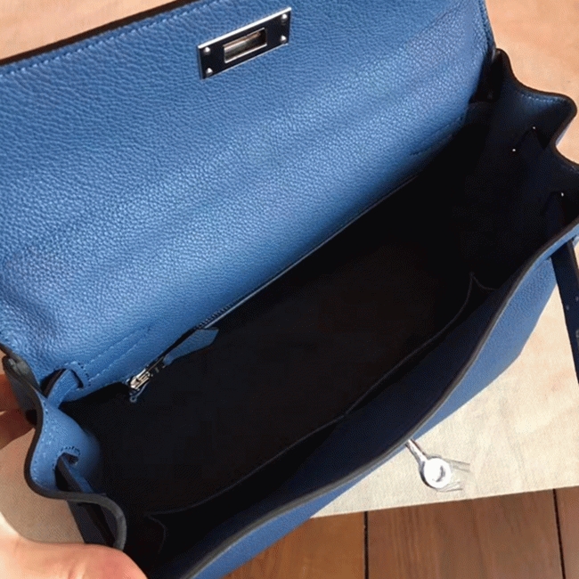 Blue Agate Clemence Fake Hermes Kelly Retourne 28cm Tote