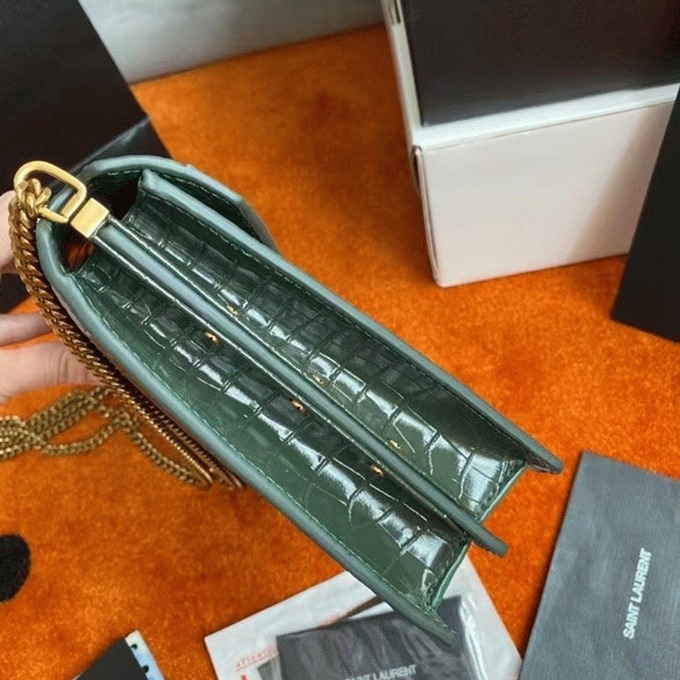 Replica Saint Laurent Cassandra Medium Bag Green Crocodile