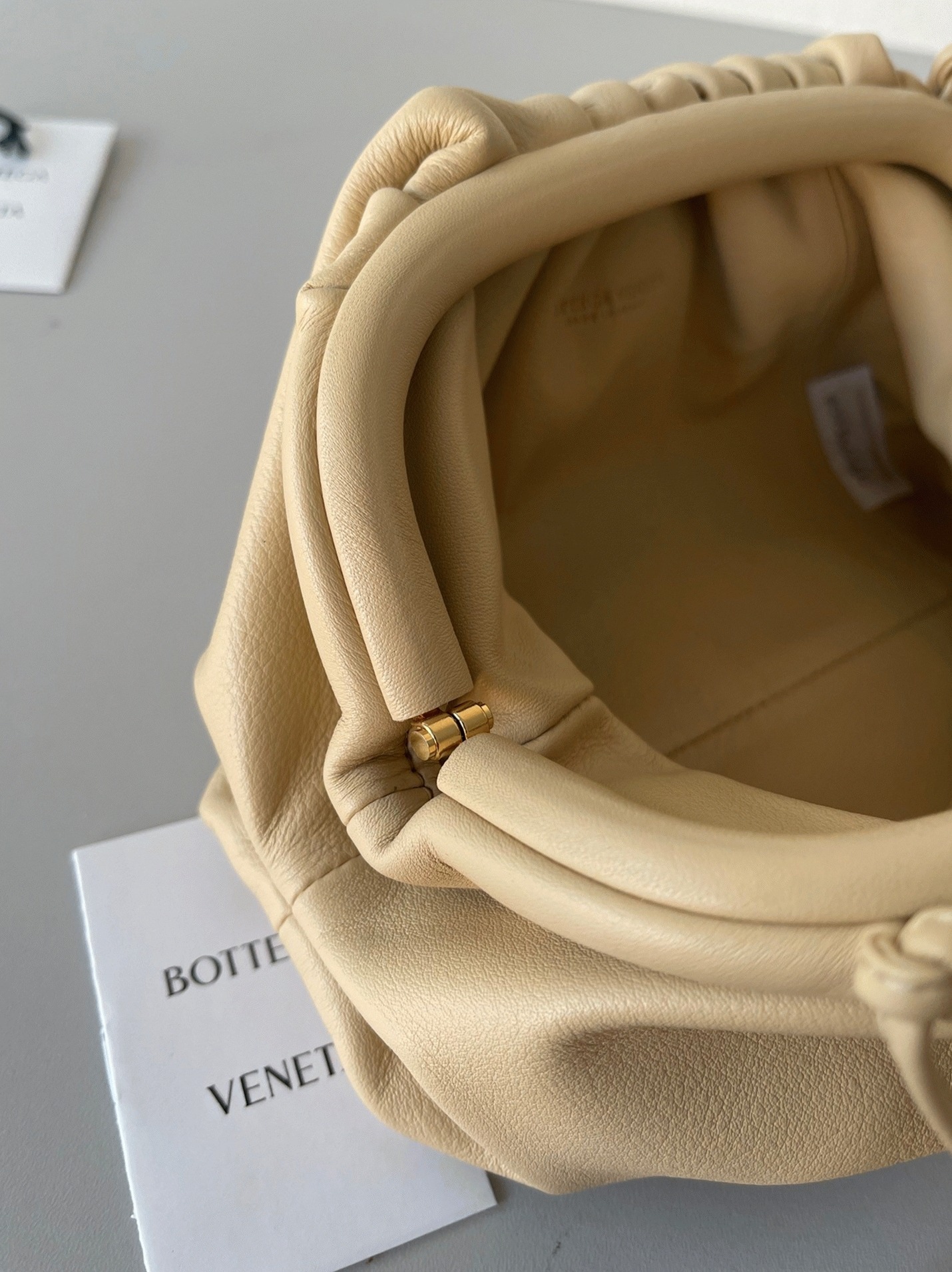 Fake Bottega Veneta Mini Pouch with Strap Almond