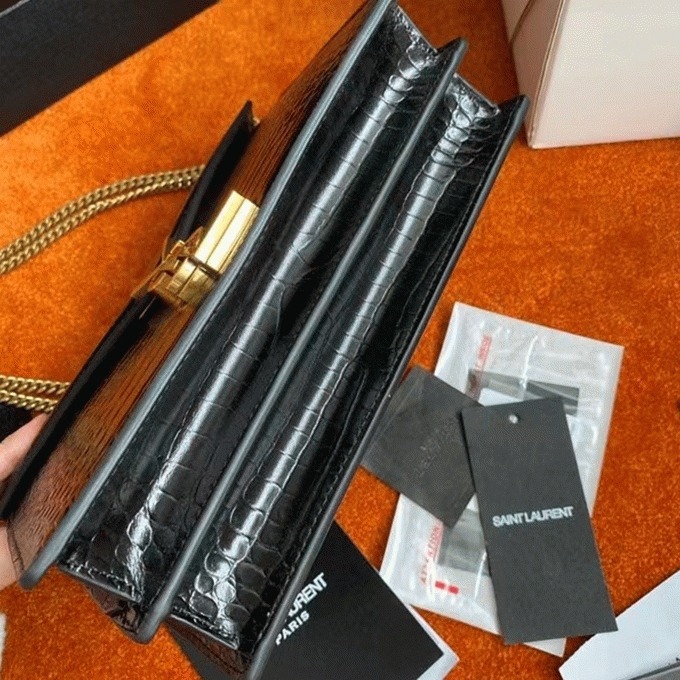 Fake Saint Laurent Cassandra Medium Bag Black Crocodile
