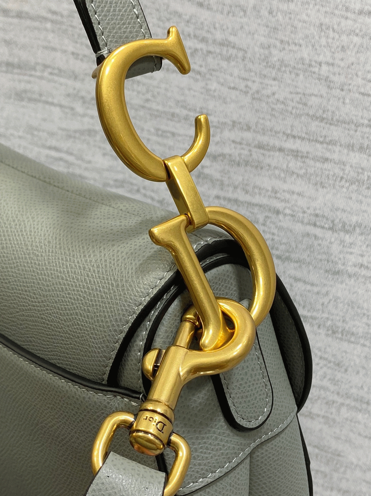 Dior Saddle Bag with Strap Fake in Grey Stone Grained Calfskin