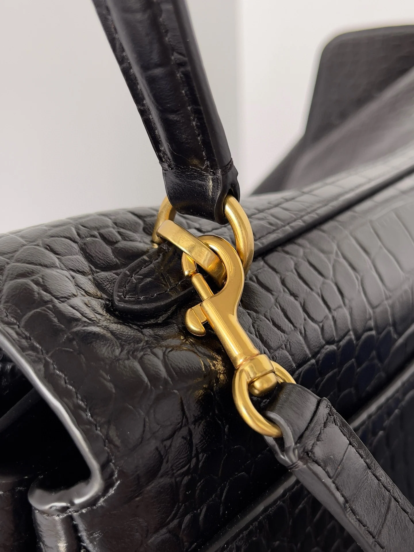 Knockoff Balenciaga Rodeo Large Bag Black Crocodile Embossed Calfskin
