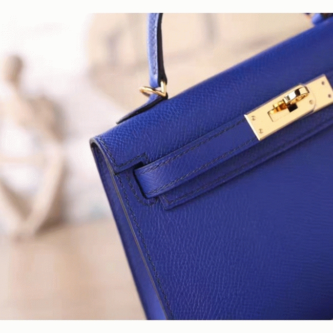 Electric Blue Epsom Fake Hermes Kelly 20cm Statement Bag