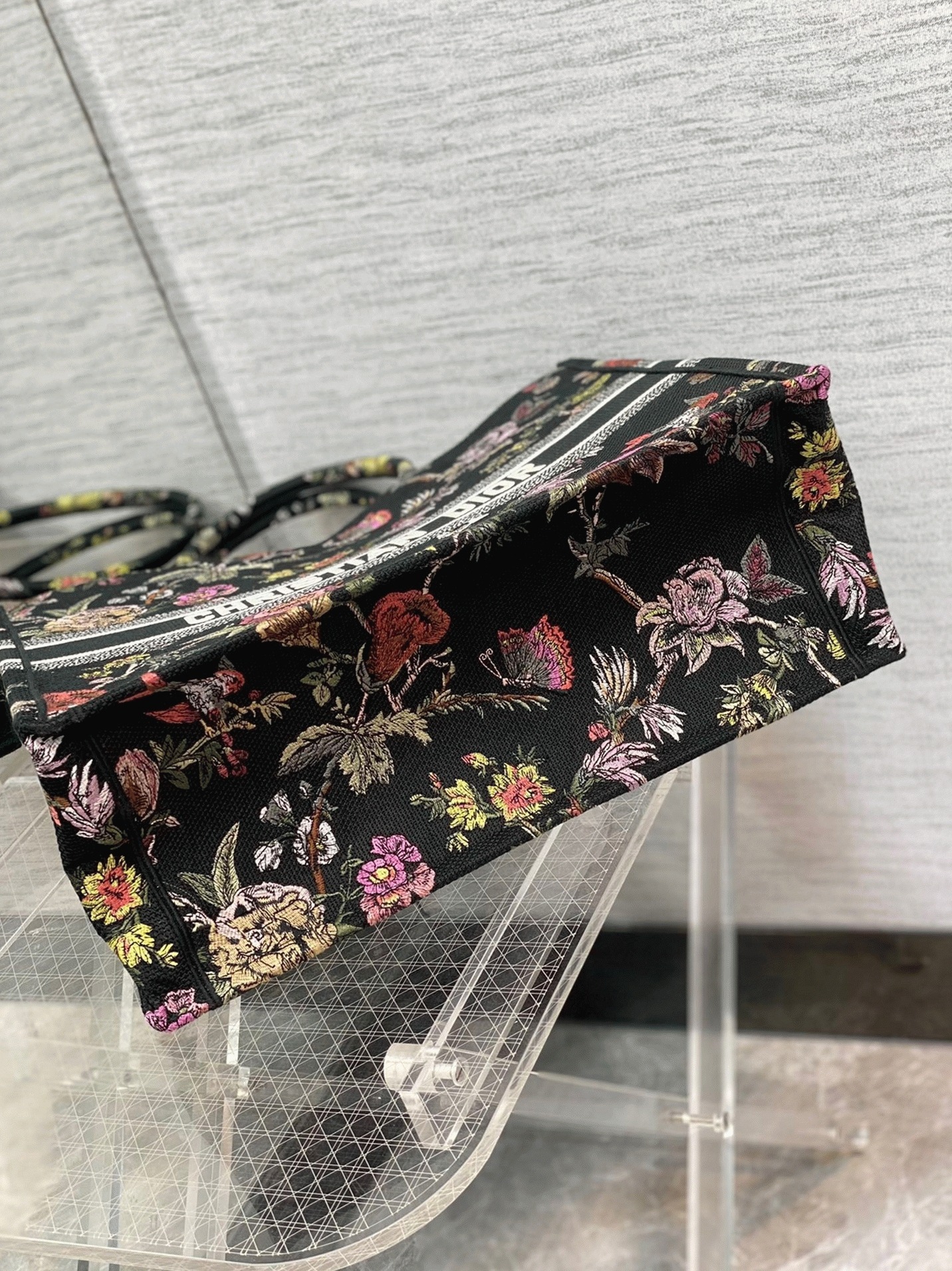 Dior Large Book Tote Bag Faux in Black Jardin Botanique Embroidery