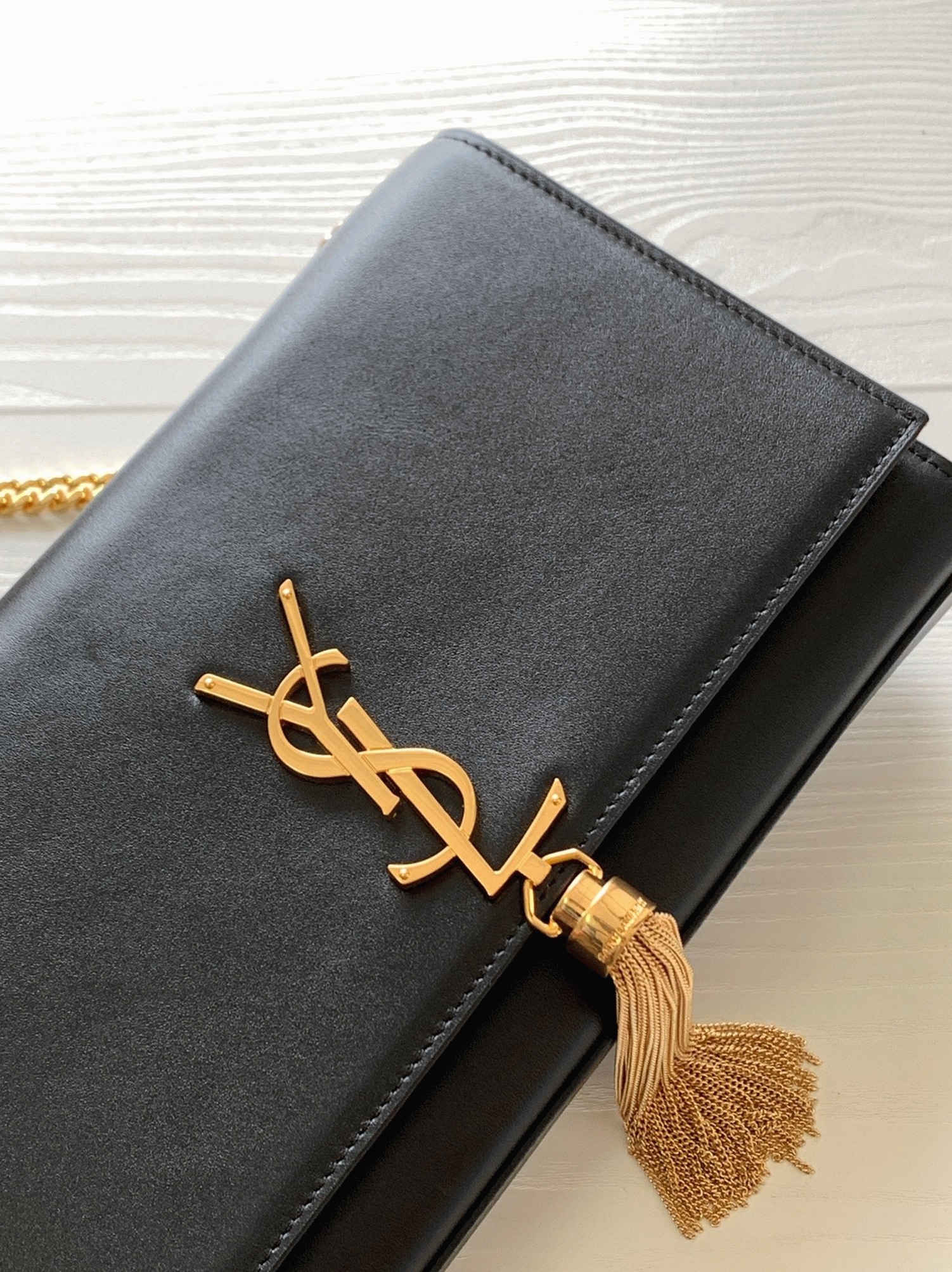 Fake Saint Laurent Kate Medium Tassel Bag Black Smooth Leather
