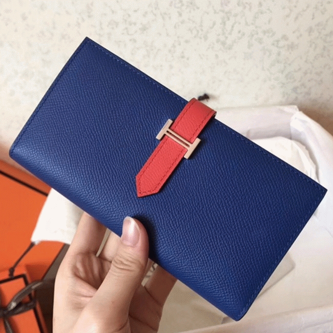 Electric Blue Piment Epsom Imitation Hermes Bearn Wallet