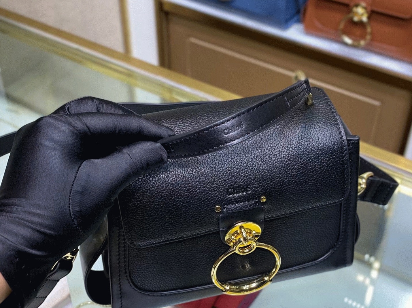 Top Quality Replica Chloe Mini Tess Day Bag In Black Grained Leather