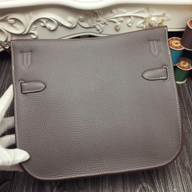 Large grey knockoff Hermes Jypsiere 34cm handbag